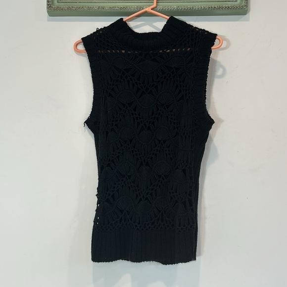 Vintage ESCIO women’s size large two piece acrylic sweater set black crochet - Picture 7 of 10